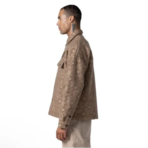 Honor The Gift Floral Cover Jacquard Brocade Shirt Jacket Logo Patch Shacket